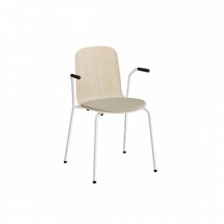 Stol Add 5901 hvidpigmenteret eg, polstret s&aelig;de i beige tekstil, hvidt stel glans 10