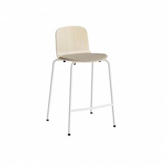 Barstol ADD Birk laminat, s&aelig;de i beige tekstil, hvide ben