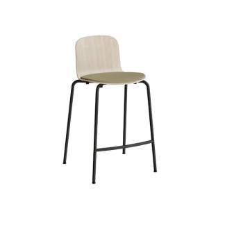 Barstol ADD Hvidpigmenteret eg laminat, s&aelig;de i m&oslash;rk gr&oslash;nt tekstil, sort oliven ben