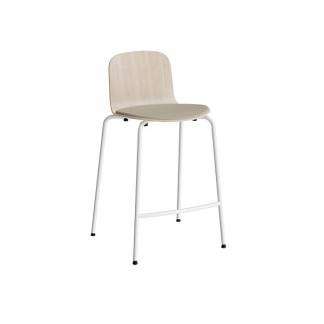 Barstol ADD Birk laminat, s&aelig;de i beige tekstil, hvide ben glans 10
