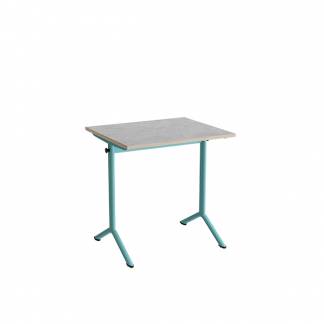 Bord Atlas 1130, 700x600mm, lys gr&aring; linoleum, turkis stel