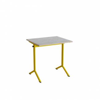 Bord Atlas 1130, 700x600mm, lys gr&aring; linoleum, gult stel