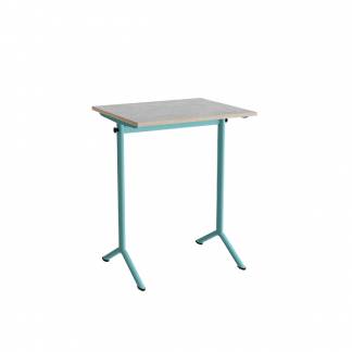 Bord Atlas 1130, 700x600mm, lys gr&aring; linoleum, turkis stel