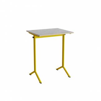 Bord Atlas 1130, 700x600mm, lys gr&aring; linoleum, gult stel