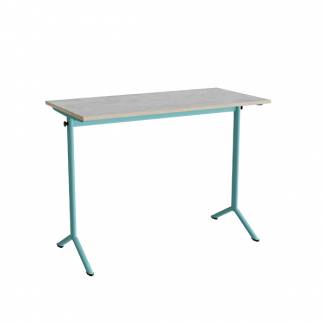Bord Atlas 1130, 1200x600mm, lys gr&aring; linoleum, turkis stel