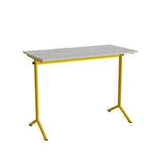 Bord Atlas 1130, 1200x600mm, lys gr&aring; linoleum, gult stel