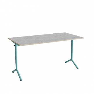 Bord Atlas 1130, 1400x700mm, lys gr&aring; linoleum, turkis stel