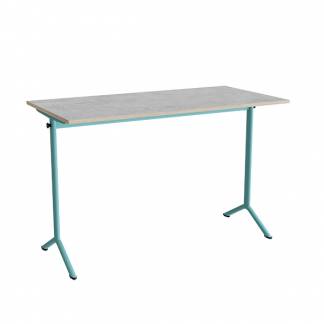 Bord Atlas 1130, 1400x700mm, lys gr&aring; linoleum, turkis stel