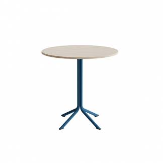 Bord Atlas 1133 &Oslash;900x900mm, Hvidpigmenteret eg med azurbl&aring;t understel
