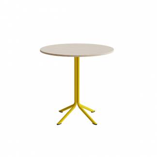 Bord Atlas 1133 &Oslash;900x900mm, Hvidpigmenteret eg med gult understel