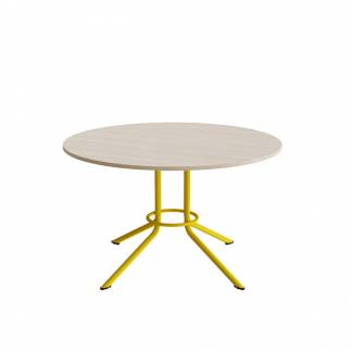 Bord Atlas 1133 &Oslash;1200x720mm, Hvidpigmenteret eg med gult understel