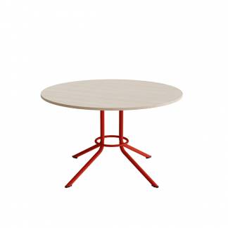 Bord Atlas 1133 &Oslash;1200x720mm, Hvidpigmenteret eg med r&oslash;dt understel