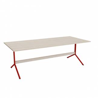 Bord Atlas 1134, 2200x1000mm, højde 720, eg højtrykslaminat, rødt stel