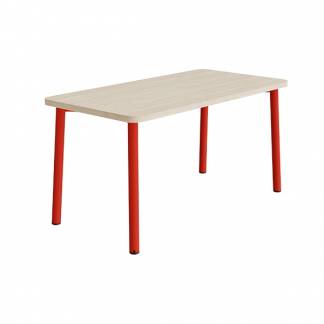 Bord Add 590, 1400x700 mm h&oslash;jde 720 mm med lydabsorberende hvidpigmenteret eg, r&oslash;d stel