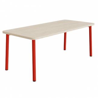 Bord Add 590, 1800x800 mm h&oslash;jde 720 mm med lydabsorberende hvidpigmenteret eg, r&oslash;d stel