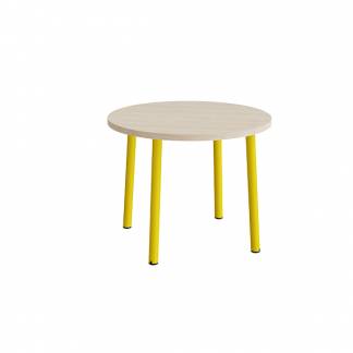 Bord Add 590, &Oslash;900 mm, h&oslash;jde 720 mm, hvidpigmenteret eg laminat p&aring; gult stel