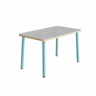 Bord Add 590, 1200x700 mm højde 720 mm med lys grå linoleum, turkis stel