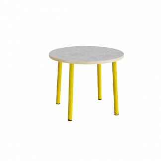 Bord Add 590, &Oslash;900 mm, h&oslash;jde 720 mm, lys gr&aring; linoleum p&aring; gult stel