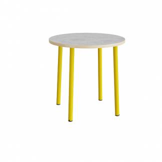 Bord Add 590, &Oslash;900 mm, h&oslash;jde 900 mm, lys gr&aring; linoleum p&aring; gult stel