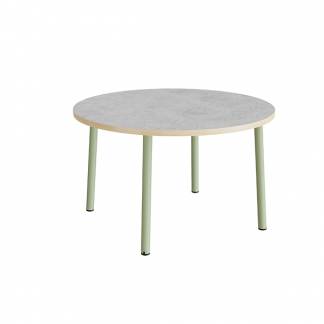 Bord Add 590, Ø1200 mm, højde 720 mm, lys grå linoleum på grønt stel