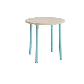 Bord Add 590, &Oslash;900 mm, h&oslash;jde 900 mm, lydd&aelig;mpende hvidpigmenteret eg laminat p&aring; turkis stel