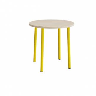 Bord Add 590, &Oslash;900 mm, h&oslash;jde 900 mm, lydd&aelig;mpende hvidpigmenteret eg laminat p&aring; gult stel