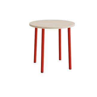 Bord Add 590, &Oslash;900 mm, h&oslash;jde 900 mm, lydd&aelig;mpende hvidpigmenteret eg laminat p&aring; r&oslash;dt stel