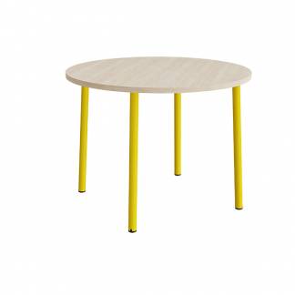 Bord Add 590, &Oslash;1200 mm, h&oslash;jde 900 mm, lydd&aelig;mpende hvidpigmenteret eg laminat p&aring; gult stel