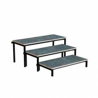 B&aelig;nk Idol, trappe 800, m&oslash;rkgr&aring; linoleum, sort stel, 3 sektioner