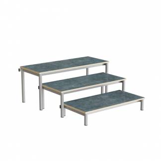 B&aelig;nk Idol, trappe 800, m&oslash;rkgr&aring; linoleum, alugr&aring;t stel, 3 sektioner