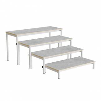 B&aelig;nk Idol, trappe 800, lysgr&aring; linoleum, hvidt stel, 4 sektioner