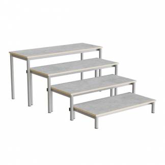 B&aelig;nk Idol, trappe 800, lysgr&aring; linoleum, alugr&aring;t stel, 4 sektioner