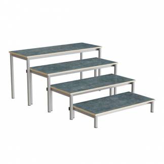 B&aelig;nk Idol, trappe 800, &nbsp;m&oslash;rkgr&aring; linoleum, alugr&aring;t stel, 4 sektioner