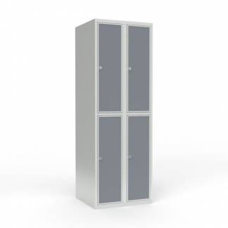 Skoleskab 2x300 Lige tag 2 rum i h&oslash;jden Lys gr&aring; laminatd&oslash;r Greb for h&aelig;ngel&aring;s