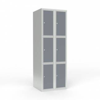 Skoleskab 2x300 Lige tag 3 rum i h&oslash;jden Lys gr&aring; laminatd&oslash;r Cylinderl&aring;s