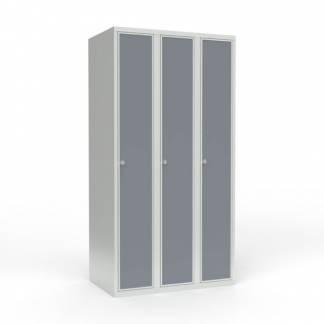 Skoleskab 3x300 Lige tag 1 rum i h&oslash;jden Lys gr&aring; laminatd&oslash;r Greb for h&aelig;ngel&aring;s