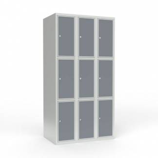 Skoleskab 3x300 Lige tag 3 rum i h&oslash;jden Lys gr&aring; laminatd&oslash;r Cylinderl&aring;s