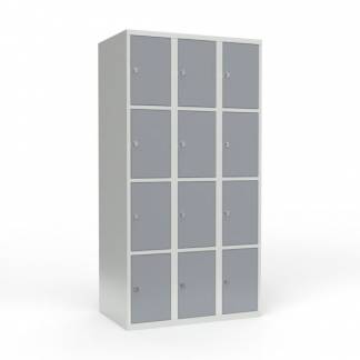 Skoleskab 3x300 Lige tag 4 rum i h&oslash;jden Gr&aring; st&aring;ld&oslash;r Greb for h&aelig;ngel&aring;s