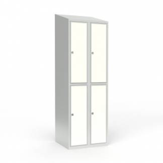 Skoleskab 2x300 Skr&aring;t tag 2 rum i h&oslash;jden Hvid laminatd&oslash;r Greb for h&aelig;ngel&aring;s