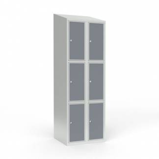 Skoleskab 2x300 Skr&aring;t tag 3 rum i h&oslash;jden Lys gr&aring; laminatd&oslash;r Cylinderl&aring;s