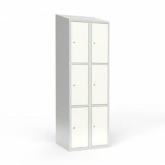 Skoleskab 2x300 Skr&aring;t tag 3 rum i h&oslash;jden Hvid st&aring;ld&oslash;r Cylinderl&aring;s