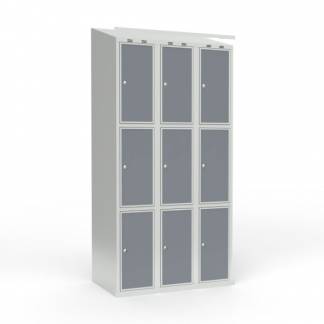 Skoleskab 3x300 Skr&aring;t tag 3 rum i h&oslash;jden Lys gr&aring; laminatd&oslash;r Cylinderl&aring;s