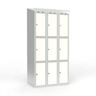 Skoleskab 3x300 Skr&aring;t tag 3 rum i h&oslash;jden Hvid laminatd&oslash;r Greb for h&aelig;ngel&aring;s