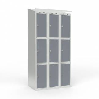 Skoleskab 3x300 Skr&aring;t tag 3 rum i h&oslash;jden Lys gr&aring; laminatd&oslash;r Greb for h&aelig;ngel&aring;s