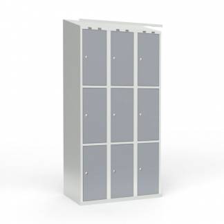 Skoleskab 3x300 Skr&aring;t tag 3 rum i h&oslash;jden Gr&aring; st&aring;ld&oslash;r Cylinderl&aring;s