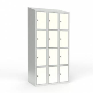 Skoleskab 3x300 Skr&aring;t tag 4 rum i h&oslash;jden Hvid laminatd&oslash;r Greb for h&aelig;ngel&aring;s