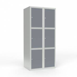 Skoleskab 2x400 Lige tag 3 rum i h&oslash;jden Lys gr&aring; laminatd&oslash;r Cylinderl&aring;s