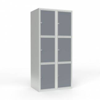 Skoleskab 2x400 Lige tag 3 rum i h&oslash;jden Lys gr&aring; laminatd&oslash;r Greb for h&aelig;ngel&aring;s