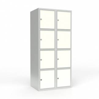 Skoleskab 2x400 Lige tag 4 rum i h&oslash;jden Hvid laminatd&oslash;r Greb for h&aelig;ngel&aring;s