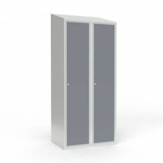 Skoleskab 2x400 Skr&aring;t tag 1 rum i h&oslash;jden Lys gr&aring; laminatd&oslash;r Cylinderl&aring;s